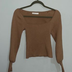Oak and Fort Square Neck Tan Sweater